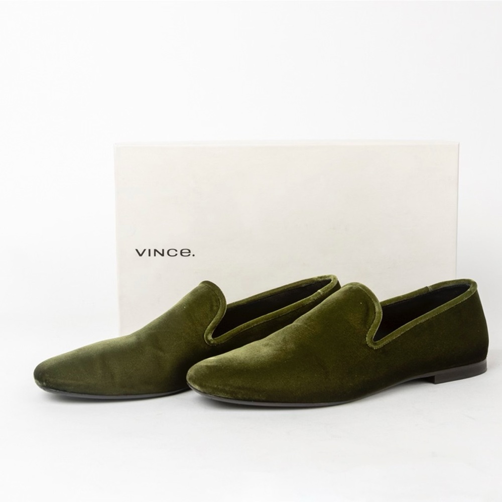 Vince moss green Velvet Loafers 8